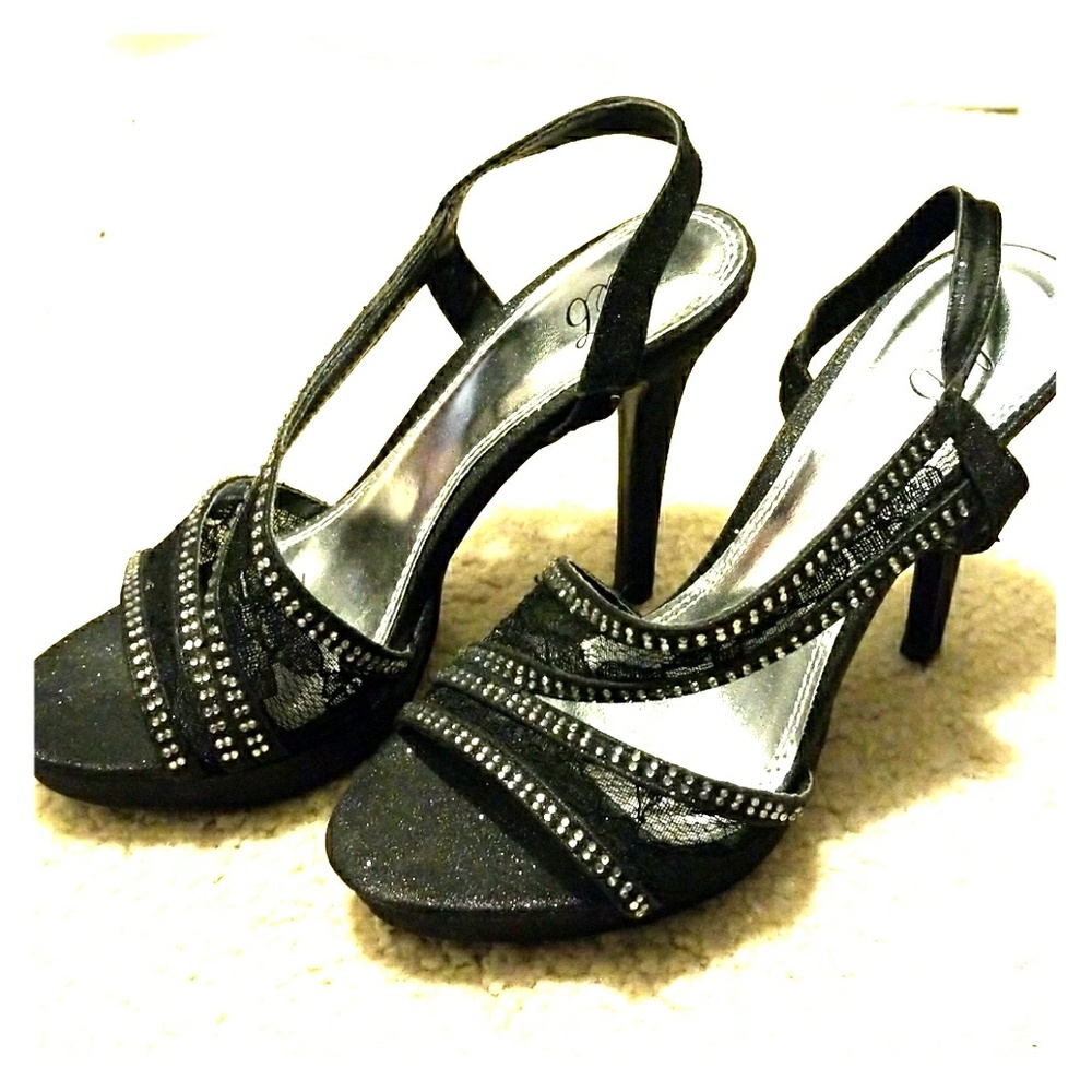 Jeweled and lace heels